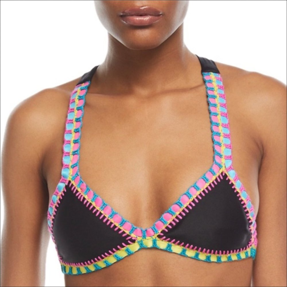 PLATINUM SWIMWEAR BLACK CROCHET TRIM BIKINI TOP